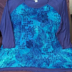 Catherines Blue and Purple Graphic 3/4 Sleeve Blouse